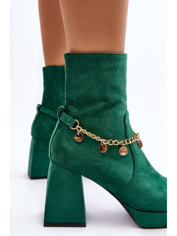 Women's Boots with Heel and Green Chain Tiselo