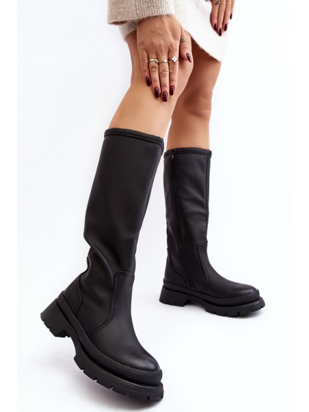 Women's Insulated Flat Heel Boots Black Desiren