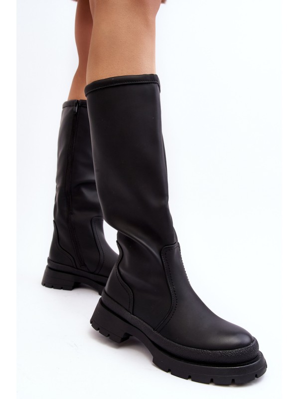 Women's Insulated Flat Heel Boots Black Desiren