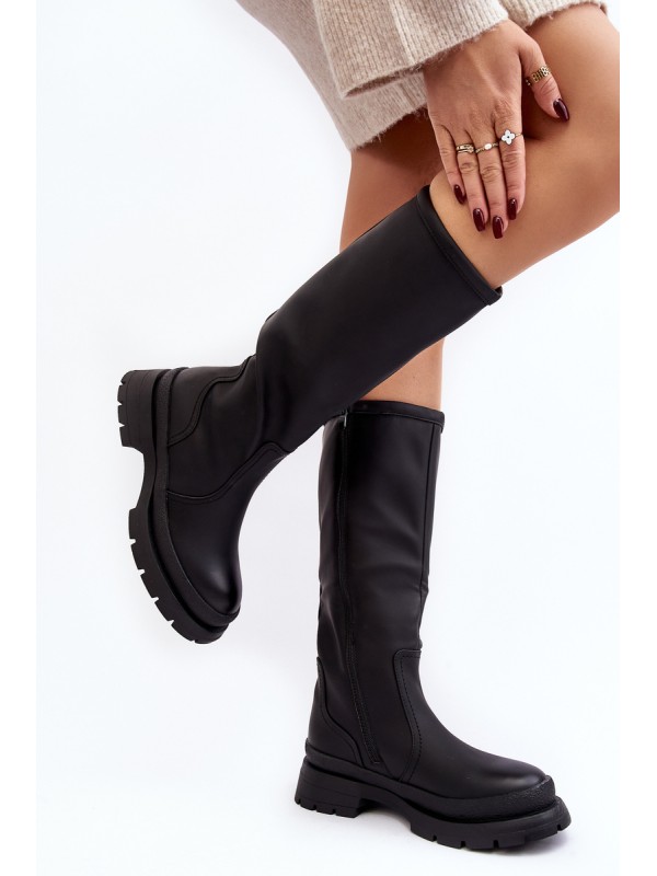 Women's Insulated Flat Heel Boots Black Desiren