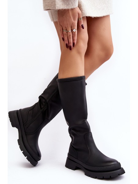 Women's Insulated Flat Heel Boots Black Desiren
