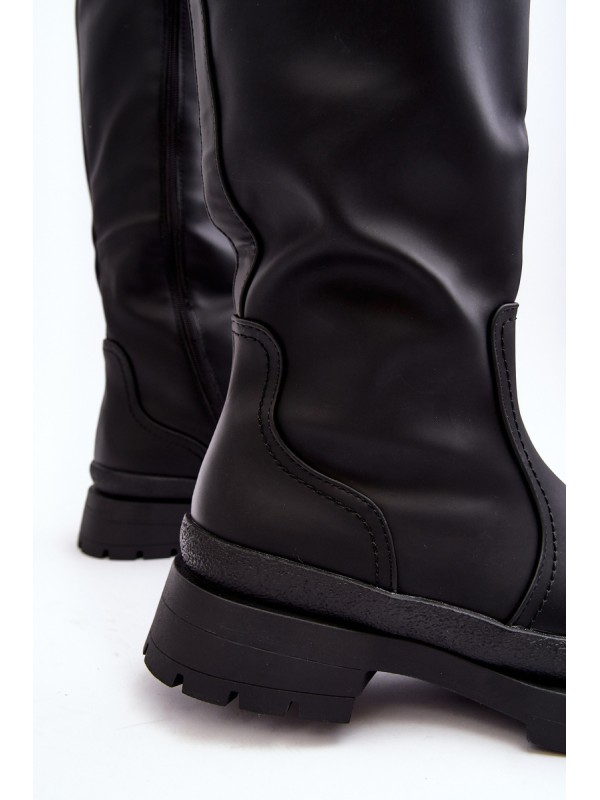Women's Insulated Flat Heel Boots Black Desiren
