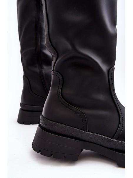 Women's Insulated Flat Heel Boots Black Desiren