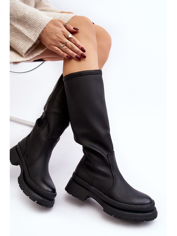 Women's Insulated Flat Heel Boots Black Desiren