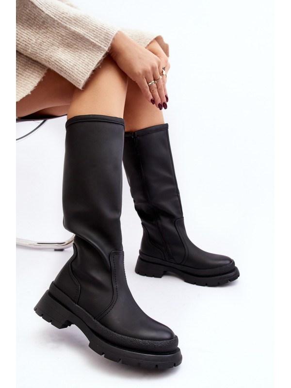 Women's Insulated Flat Heel Boots Black Desiren