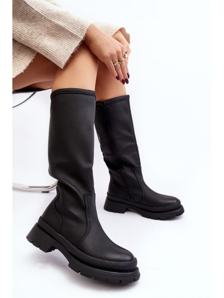 Women's Insulated Flat Heel Boots Black Desiren