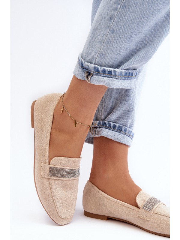 Women's Moccasins with Zircons Beige Ralrika