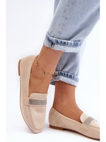 Women's Moccasins with Zircons Beige Ralrika
