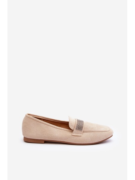 Women's Moccasins with Zircons Beige Ralrika