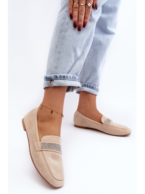 Women's Moccasins with Zircons Beige Ralrika