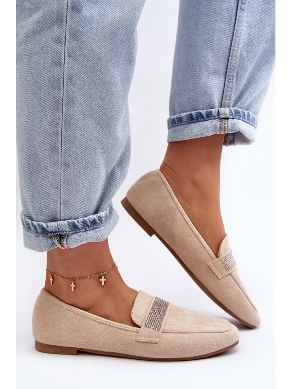 Women's Moccasins with Zircons Beige Ralrika