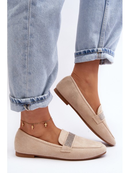Women's Moccasins with Zircons Beige Ralrika