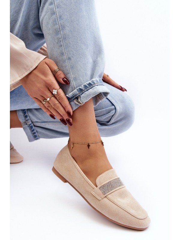 Women's Moccasins with Zircons Beige Ralrika