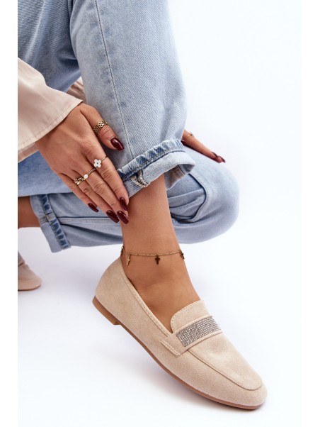 Women's Moccasins with Zircons Beige Ralrika
