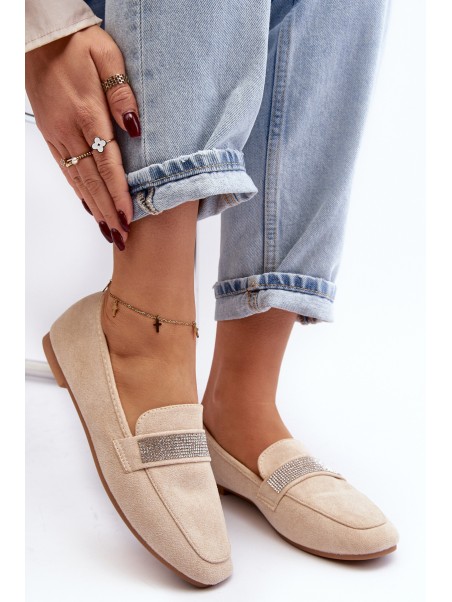 Women's Moccasins with Zircons Beige Ralrika