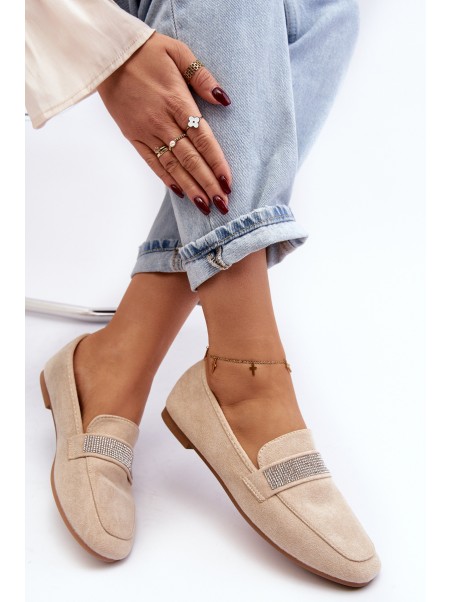 Women's Moccasins with Zircons Beige Ralrika