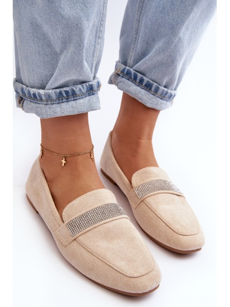 Women's Moccasins with Zircons Beige Ralrika