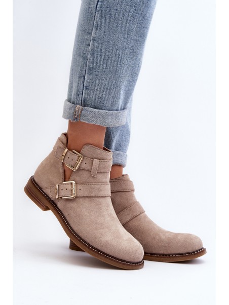 Women's Flat Heel Ankle Boots with Straps Black Melviana