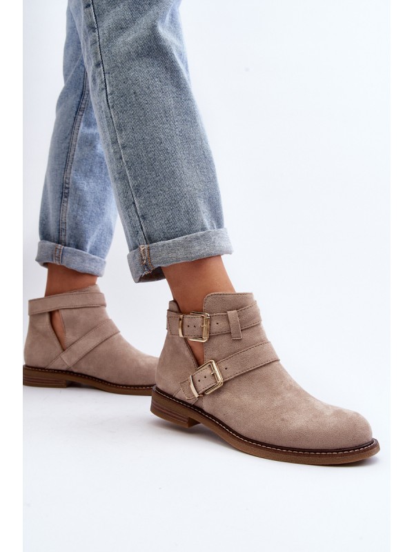 Women's Flat Heel Ankle Boots with Straps Black Melviana