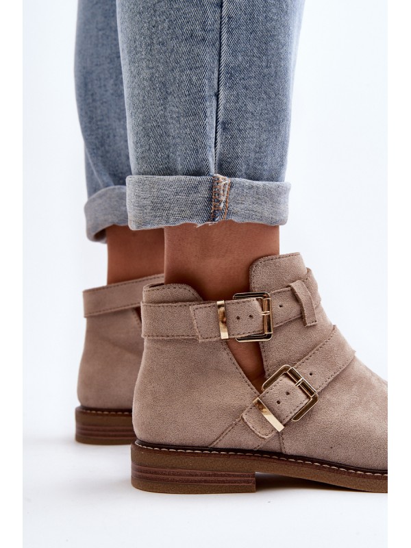 Women's Flat Heel Ankle Boots with Straps Black Melviana