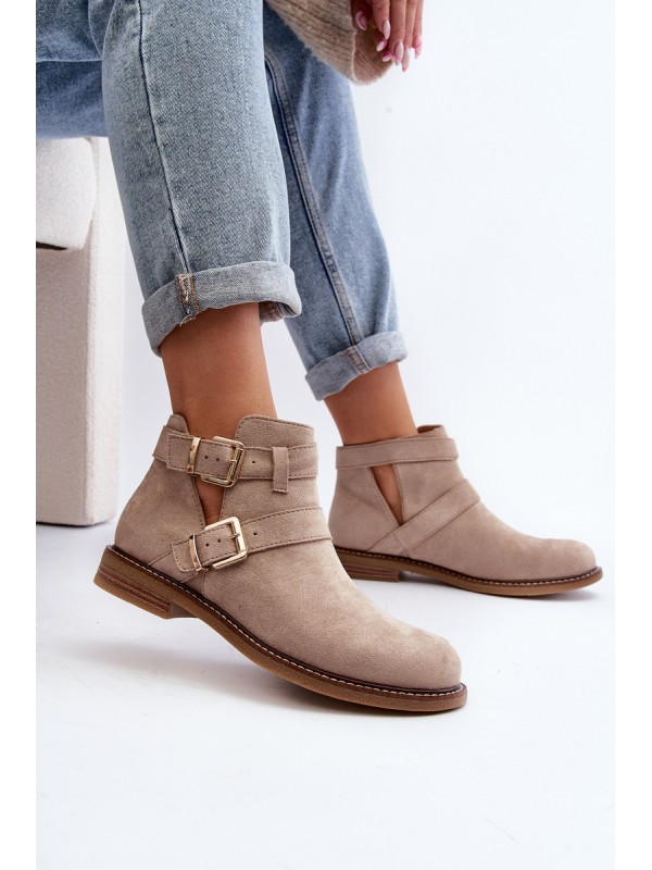 Women's Flat Heel Ankle Boots with Straps Black Melviana