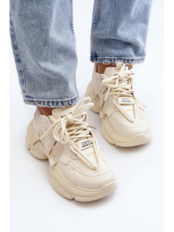 Women's sneakers with chunky sole, beige Windamella