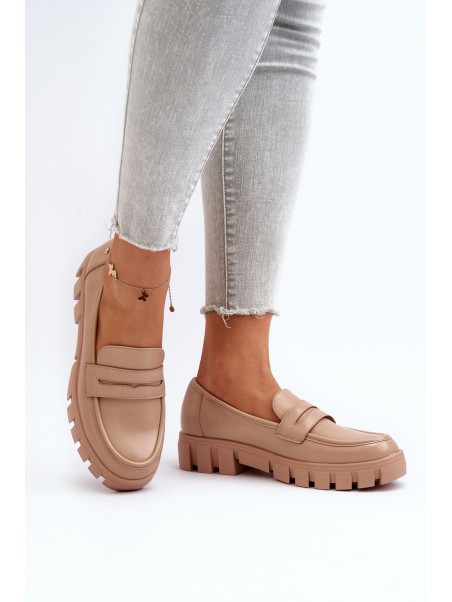 Women's Faux Leather Moccasins Beige Seravisa