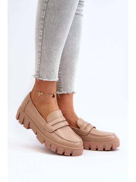 Women's Faux Leather Moccasins Beige Seravisa