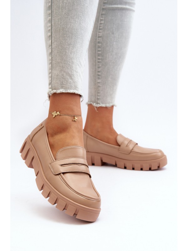 Women's Faux Leather Moccasins Beige Seravisa