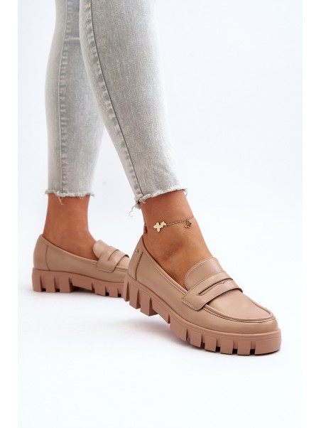 Women's Faux Leather Moccasins Beige Seravisa
