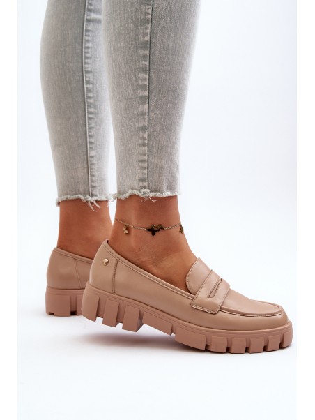 Women's Faux Leather Moccasins Beige Seravisa