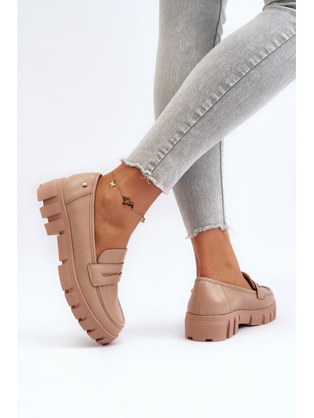 Women's Faux Leather Moccasins Beige Seravisa
