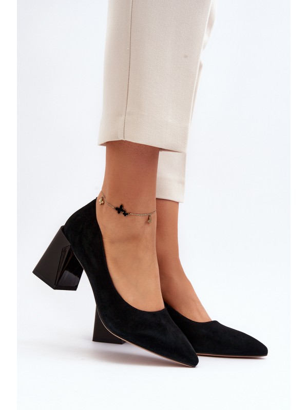 Black Suede Court Shoes with Chunky Heel Alessyndra