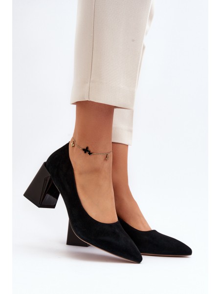 Black Suede Court Shoes with Chunky Heel Alessyndra