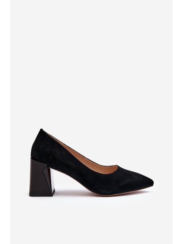 Black Suede Court Shoes with Chunky Heel Alessyndra