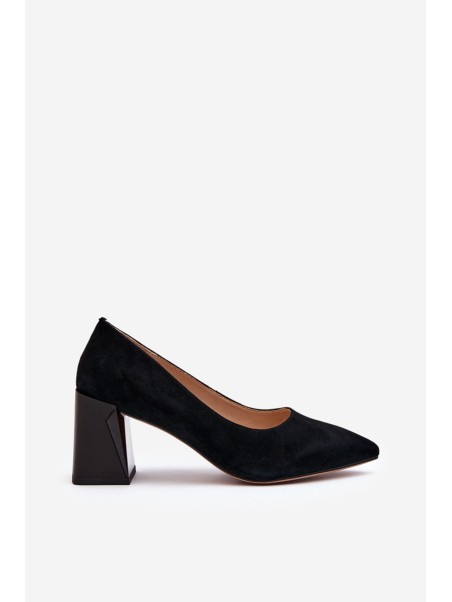 Black Suede Court Shoes with Chunky Heel Alessyndra