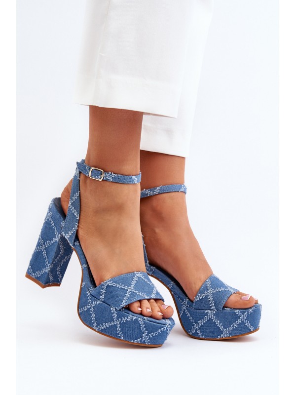 Denim Sandals with Block Heel Blue Acrana 2
