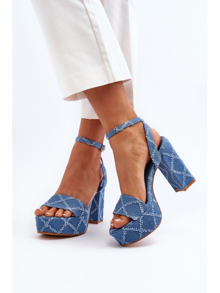 Denim Sandals with Block Heel Blue Acrana