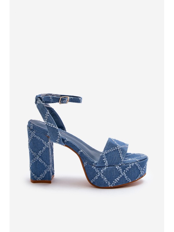 Denim Sandals with Block Heel Blue Acrana