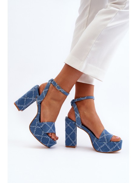 Denim Sandals with Block Heel Blue Acrana