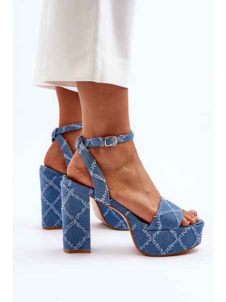 Denim Sandals with Block Heel Blue Acrana