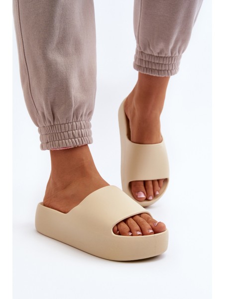 Women's Thick Sole Beige Slides Oreithano