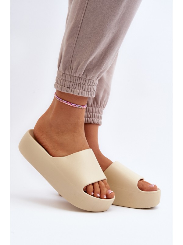 Women's Thick Sole Beige Slides Oreithano