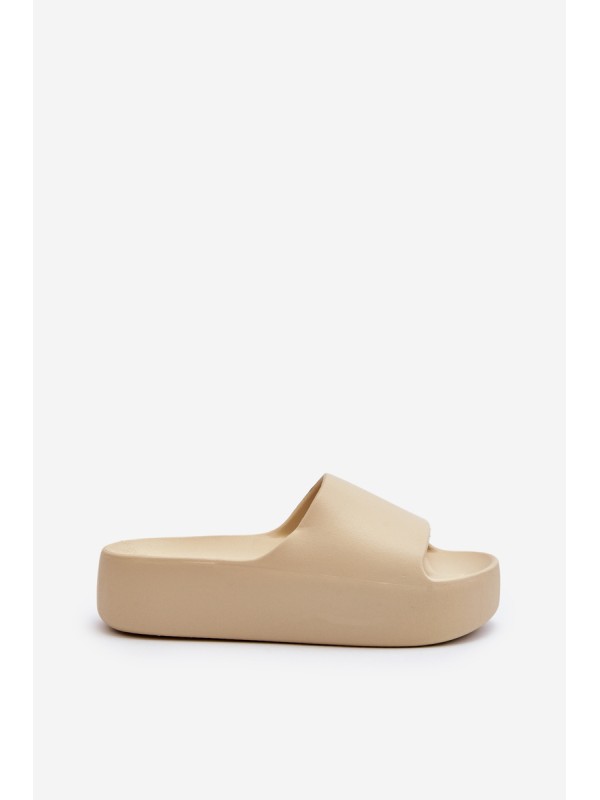 Women's Thick Sole Beige Slides Oreithano