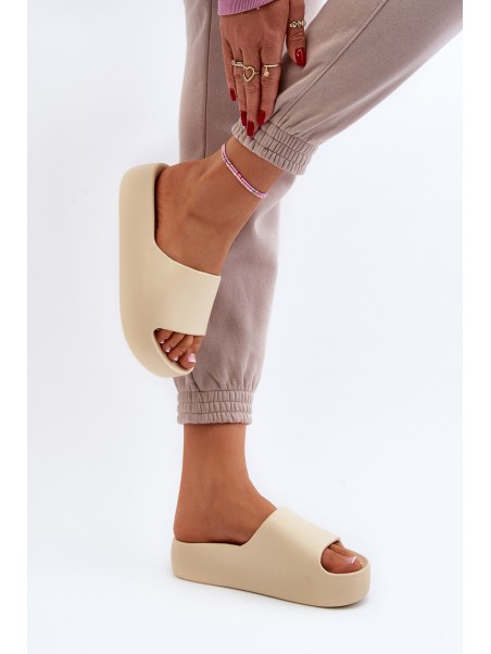 Women's Thick Sole Beige Slides Oreithano