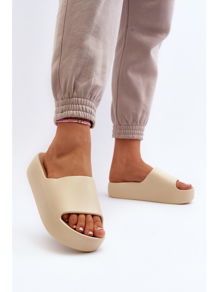 Women's Thick Sole Beige Slides Oreithano