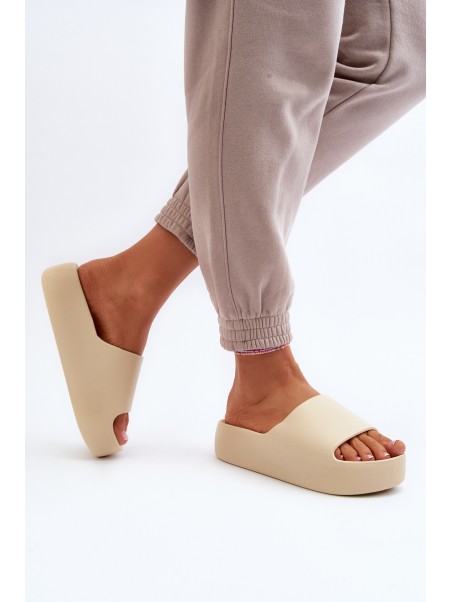 Women's Thick Sole Beige Slides Oreithano