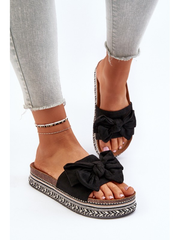 Women's Platform Sandals with Bow Black Evatria