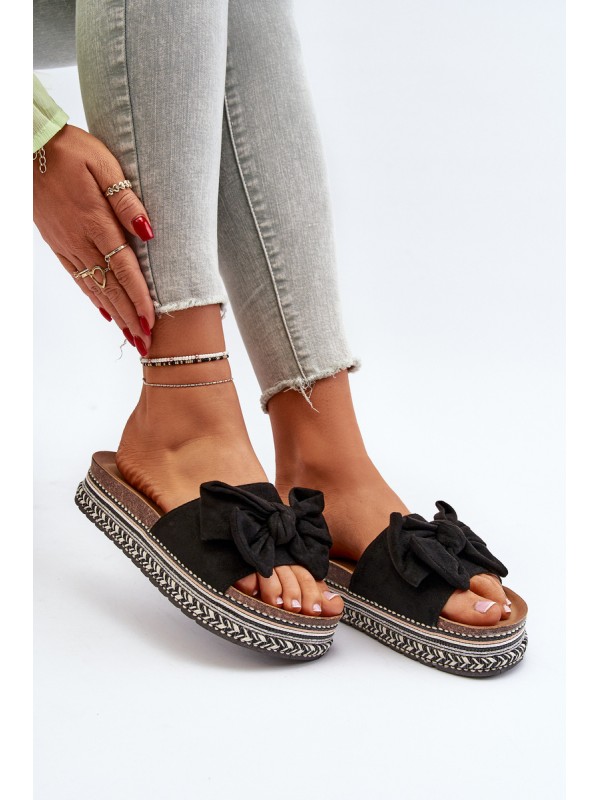 Women's Platform Sandals with Bow Black Evatria