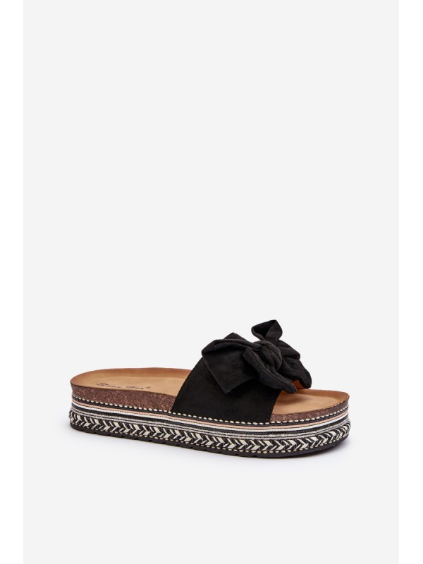 Women's Platform Sandals with Bow Black Evatria